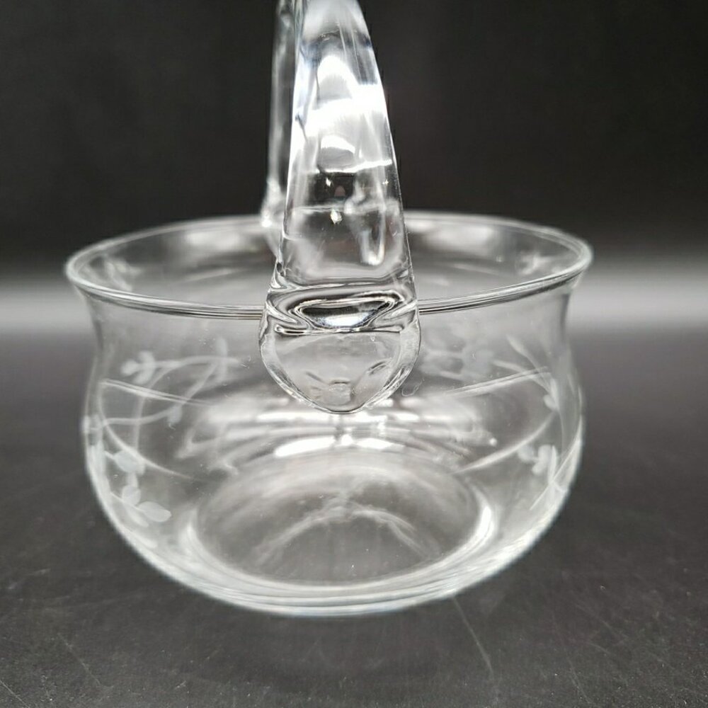 Princess House #685 Heritage Crystal Handled Basket 5" Clear Blown Glass VTG - Picture 4 of 11